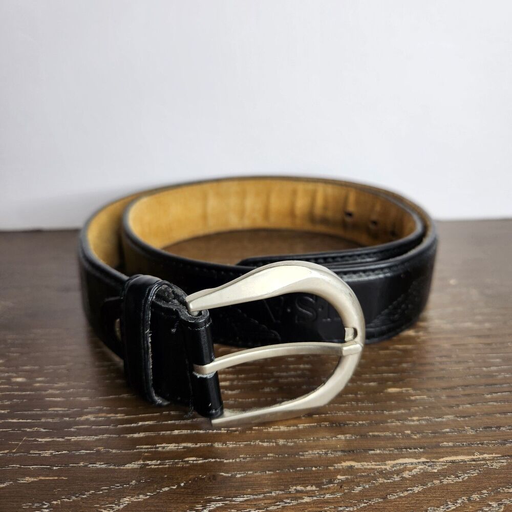 Genuine Black Leather Mens L (38-40) Embossed American Eagle USA Biker Belt
